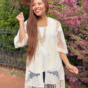Lace Embroidered Fringe Detail Kimono